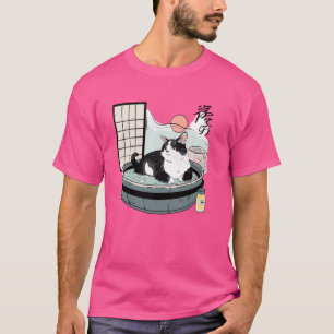 Camiseta Onsen Bath Kitten Pet Lover Gato De Arte Japonês