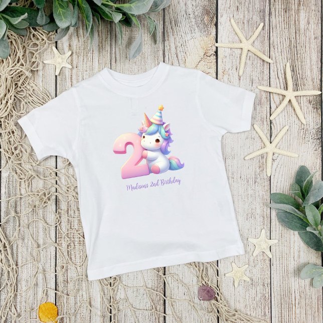 Camiseta Ontem, Meninas do Segundo segundo Personalizado do (2nd Birthday Unicorn Toddler Girls Birthday T-shirt)