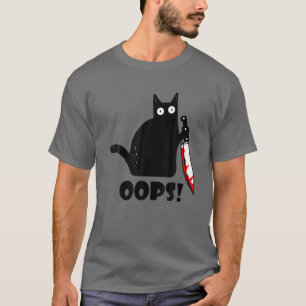 Camiseta Oops De Gato! Gato Negro Engraçado Assassino Com