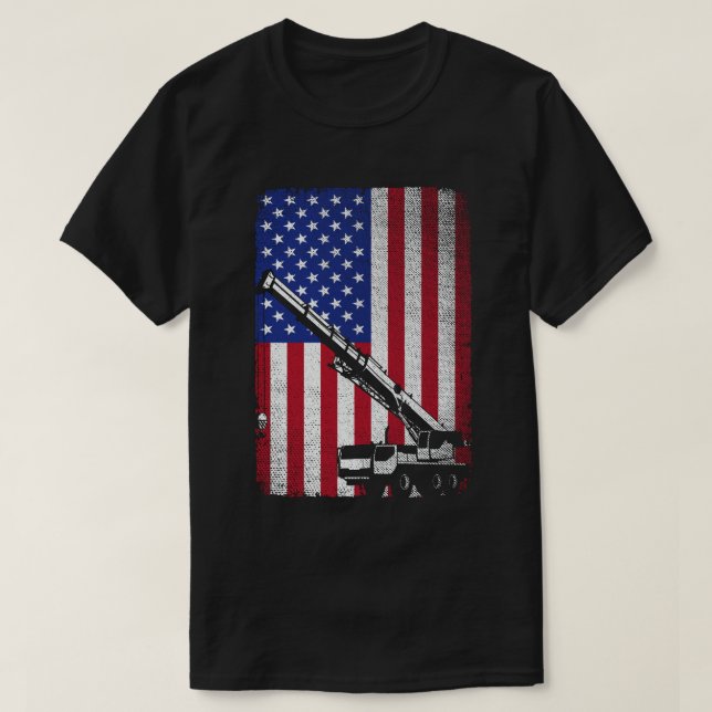Camiseta Operador Crane Heavy Machinery Usa Flag Americano (Frente do Design)