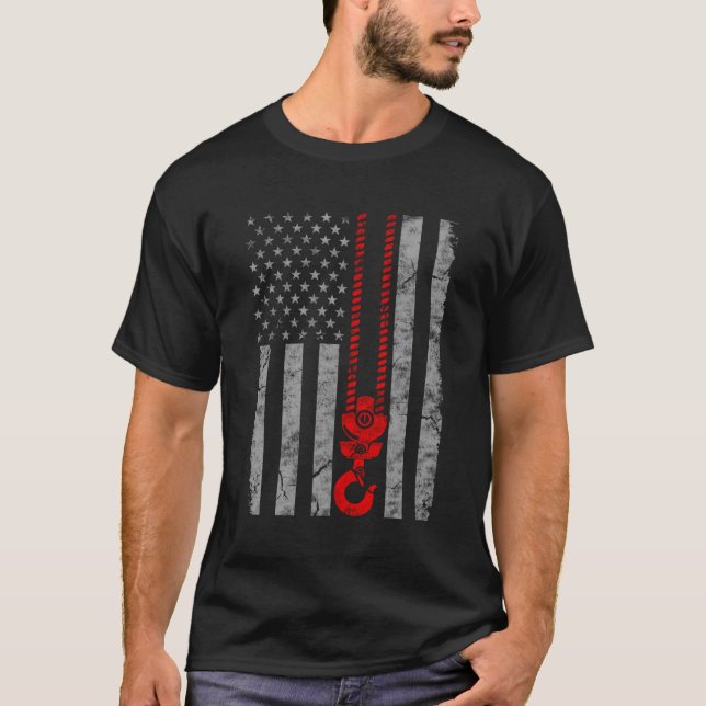Camiseta Operador De Crane Americana Da Linha Vermelha Patr (Frente)