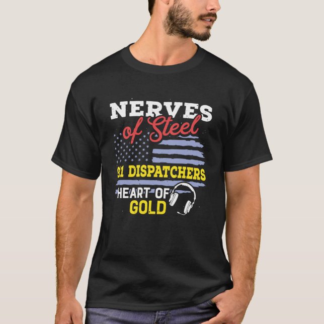 Camiseta Operador de despacho Dourado de coração USA Flag 9 (Frente)