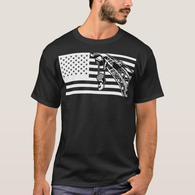 Camiseta Operador de guindaste US Flag Mens Heavy (Frente)