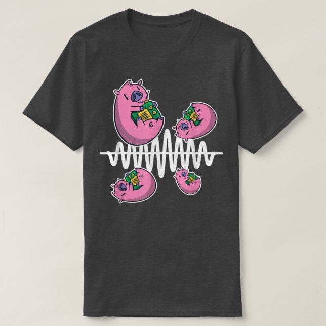 Camiseta Operador de Rádio Pig Fly Around Frequency Waves H (Frente do Design)