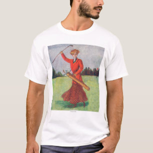 Camiseta Opinião uma mulher em Golfing vermelho