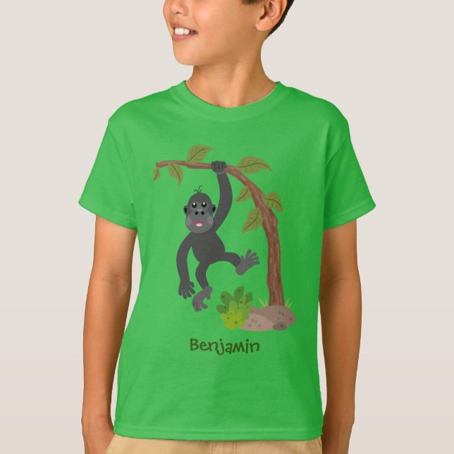 Camiseta Óptica de desenho animado de gorila de bebê feliz (Frente)
