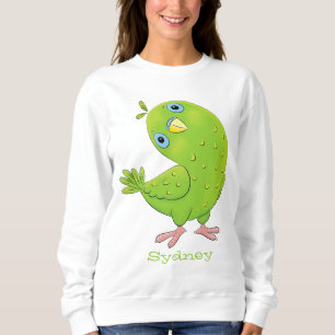 Camiseta Óptica de desenho animado de periquito, verde e bo