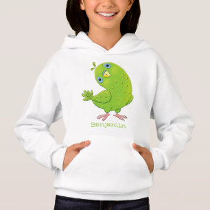 Camiseta Óptica de desenho animado de periquito, verde e bo