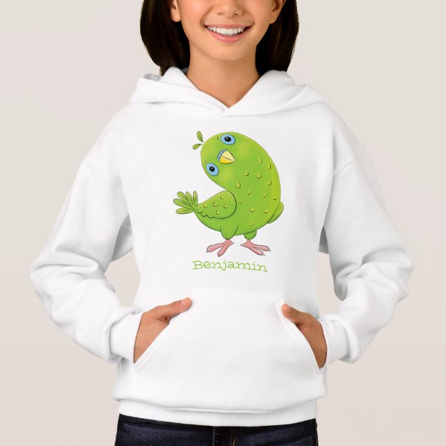 Camiseta Óptica de desenho animado de periquito, verde e bo (Frente)