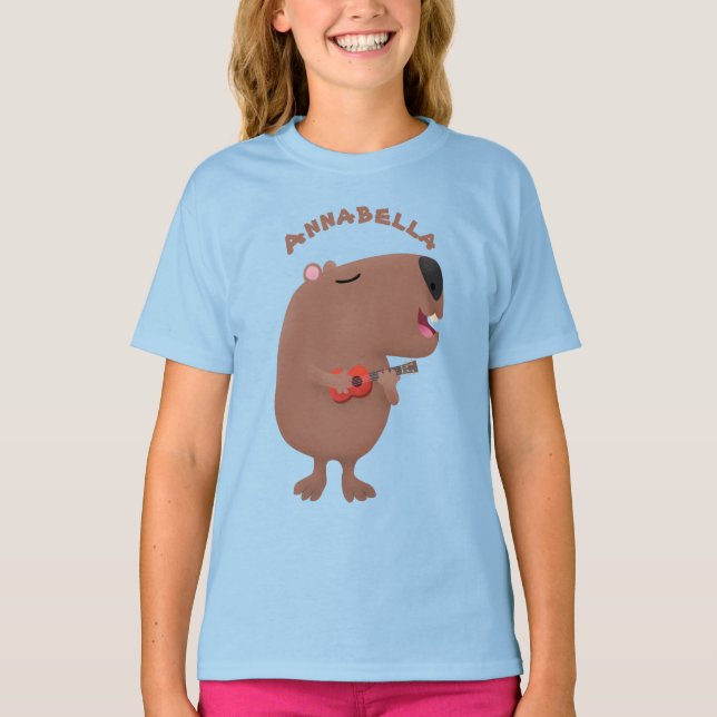 Camiseta Óptica desenho animado de capybara ukulele (Frente)