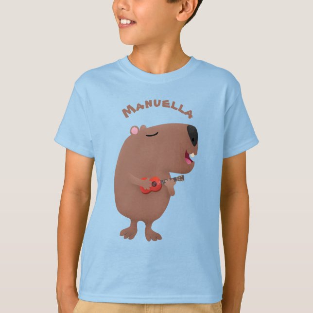Camiseta Óptica desenho animado de capybara ukulele (Frente)