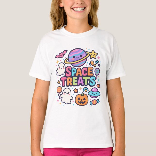 Camiseta Óptica Espacial do Halloween Roupa Unisex (Frente)