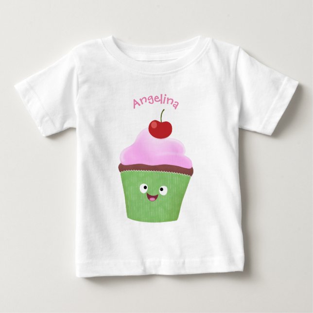 Camiseta Óptica ilustração do desenho animado do cupcake fe (Frente)