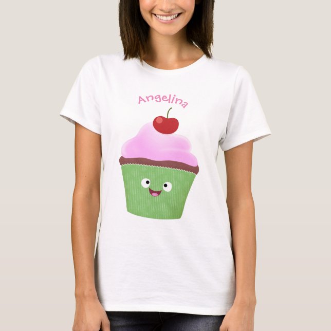 Camiseta Óptica ilustração do desenho animado do cupcake fe (Frente)