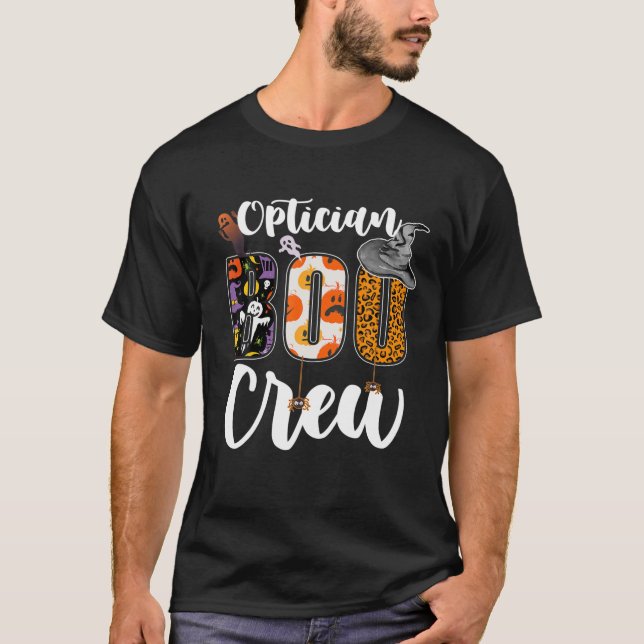 Camiseta Opticista Boo Crew Ghost Funny Optician Halloween  (Frente)