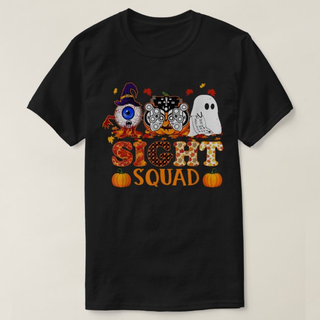 Camiseta Optometrista Halloween Sight Squad Witch Pumpkin O (Frente do Design)