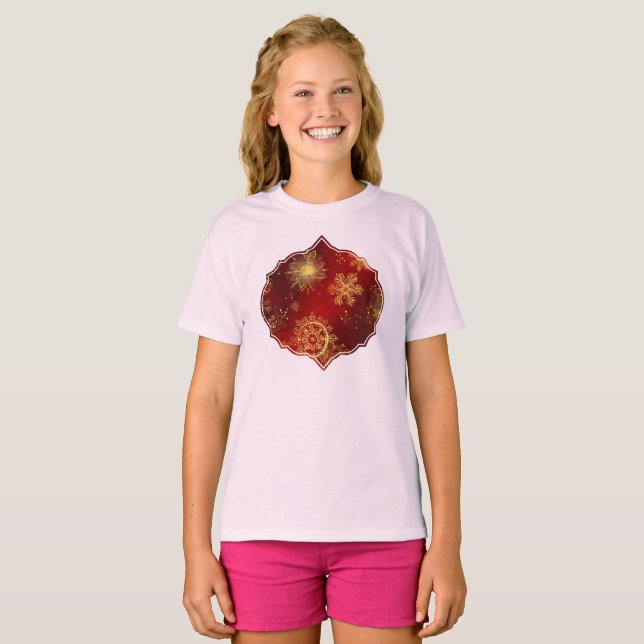 Camiseta Opulência de Yuletide: Segmentos de Ouro do Natal (Frente Completa)