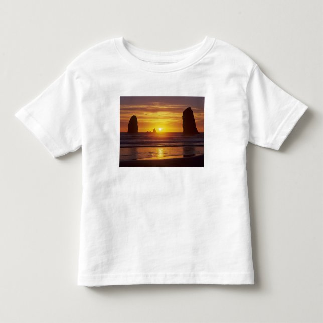 Camiseta OR, Costa do Oregon, Cannon Beach, pilhas de maré  (Frente)
