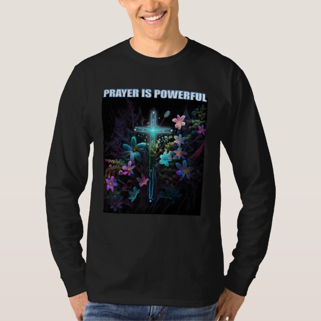 Camiseta Oração é Cruz de Flores Poderosas Jesus Cristo (Frente)