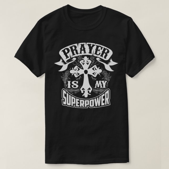 Camiseta Oração é meu super poderoso Jesus Engraçado Chris (Frente do Design)