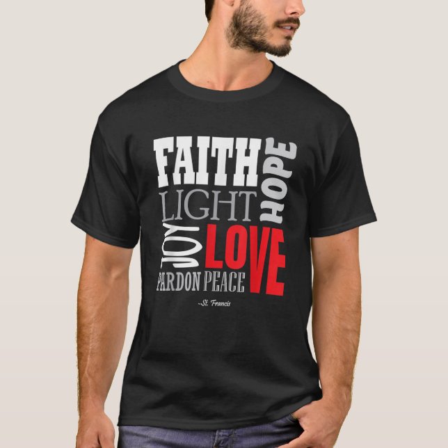 Camiseta Oração Religiosa Católica Santo Francis para Ofert (Frente)