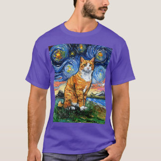 Camiseta Orange and White Tabby Tiger Cat Starry Night Art