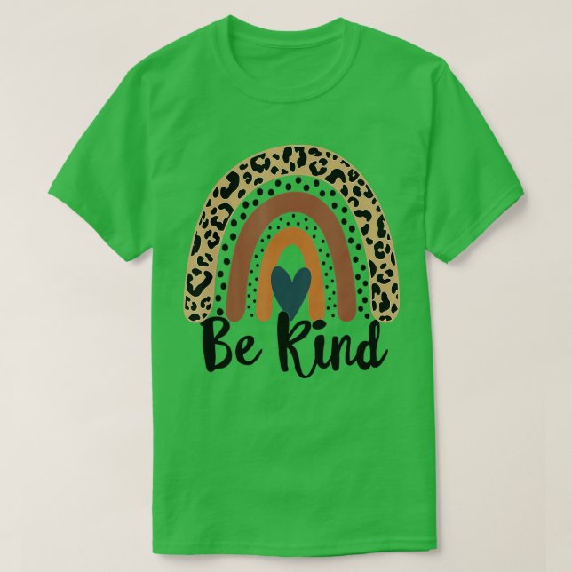 Camiseta Orange Be Kind Leopardo Boho Rainbow Dia Unitário  (Frente do Design)