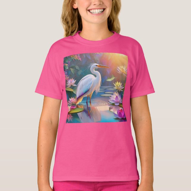 Camiseta Orange Billed White Heron Fantasy Bird (Frente)
