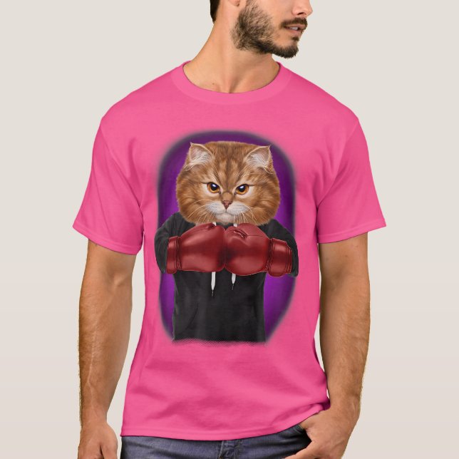 Camiseta Orange Cat Como Campeão De Boxing Em Luvas De Boxe (Frente)