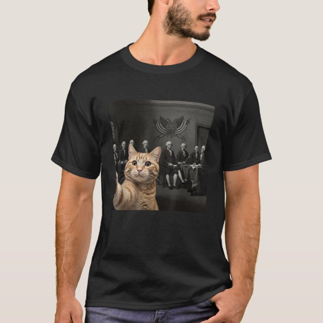 Camiseta Orange Cat Selfie Declaração de Independência 4º (Frente)