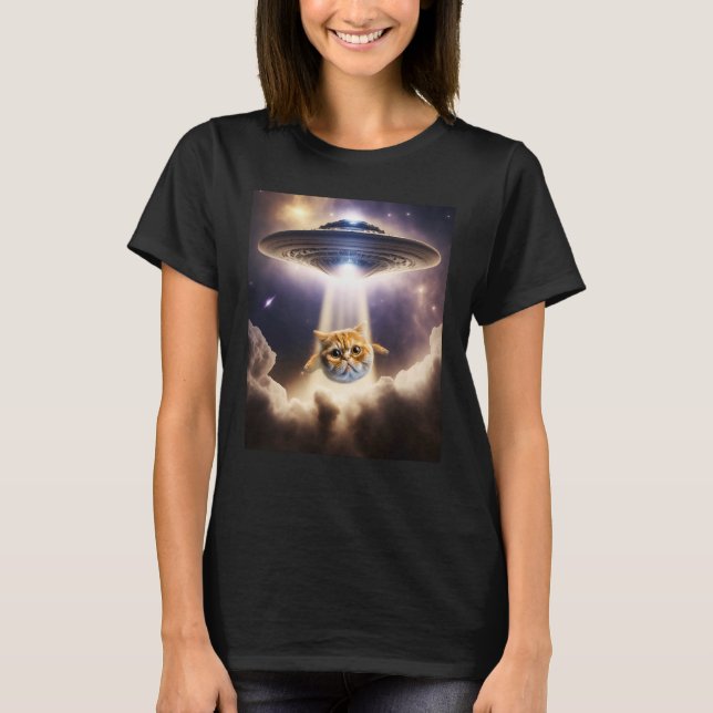 Camiseta Orange Cat UFO Space Alien  Cute Kitten Beam Up (Frente)