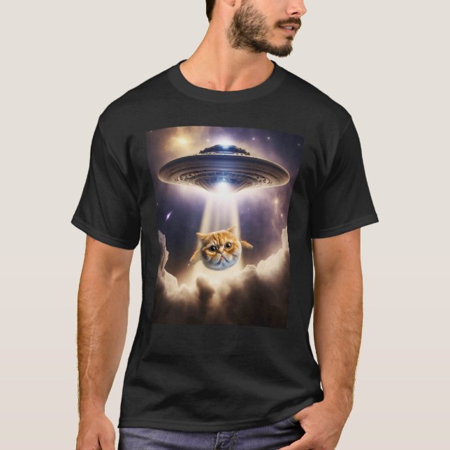 Camiseta Orange Cat UFO Space Alien  Cute Kitten Beam Up (Frente)