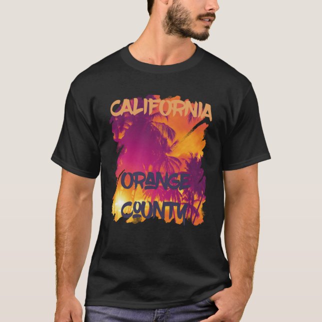 Camiseta Orange County Beach Palm tree California Vacinação (Frente)