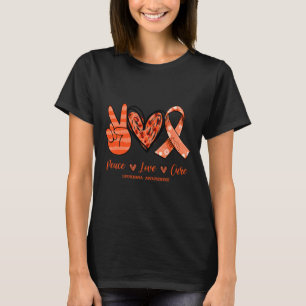 Camiseta Orange Lepard Peace Love Cure Leukemia Sensibiliza