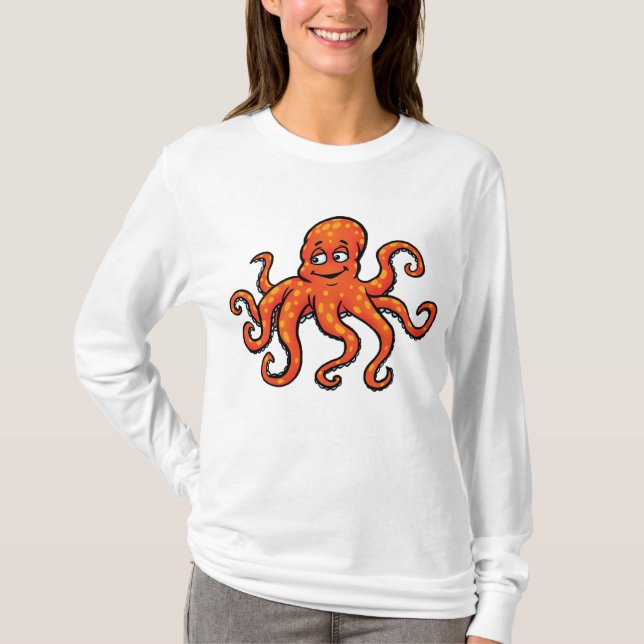 Camiseta Orange Octopus Cartoon Ocean Sea Creature (Frente)