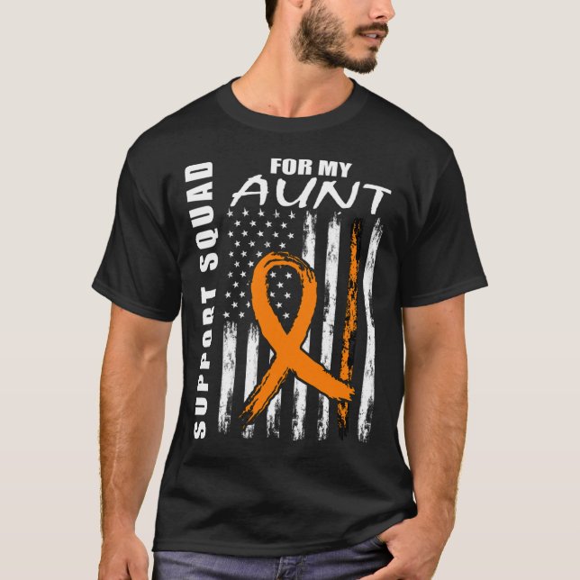 Camiseta Orange Ribbon Aunt Leukemia Awareness Usa Flag Can (Frente)