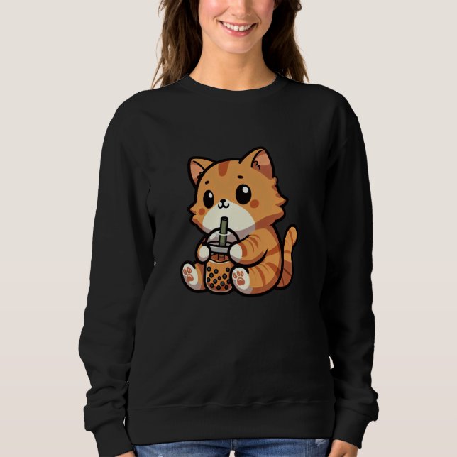 Camiseta Orange Tabby Cat Bubble Tea Pet Funny Boba (Frente)