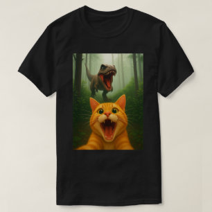 Camiseta Orange Tabby Cat Selfie com Dinossauro - Gato Engr