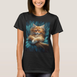 Camiseta Orange Tabby Kitten na cama de penas azuis