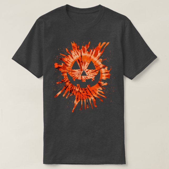 Camiseta Orange Tie Dye Jack O Lantern Face Hippie Hallowee (Frente do Design)