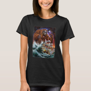 Camiseta Orangotango Monstro Como Kraken Ataca Um Navio De 