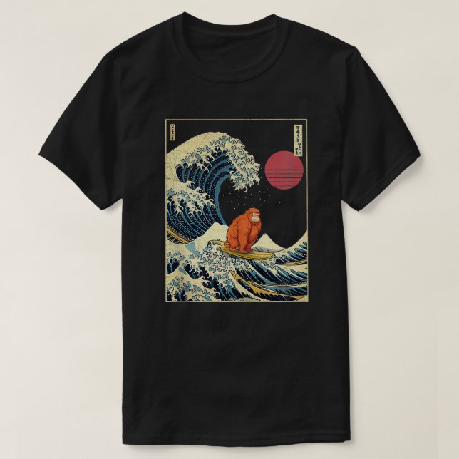 Camiseta Orangutan Japonês Kanagawa Wave Engraçado Surf Ani (Frente do Design)