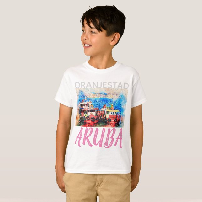 Camiseta Oranjestad Aruba, Tugboat nº 2, do menino (Frente Completa)