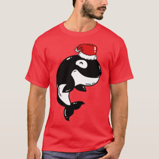 Camiseta Orca com Santa Hat Engraçado Presente de Natal