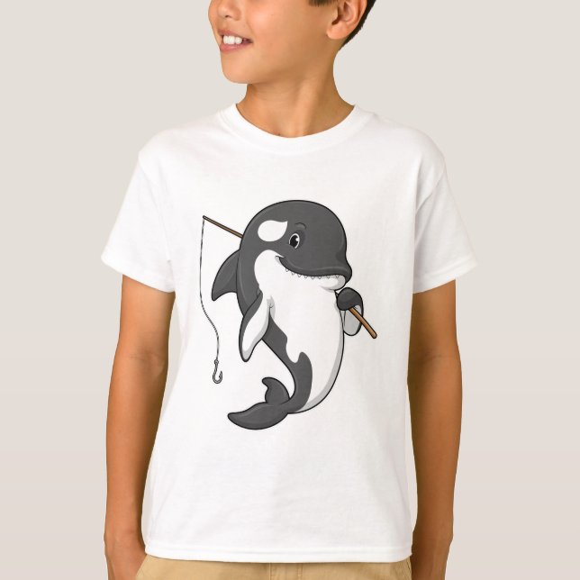 Camiseta Orca como pescador com cana de pesca (Frente)