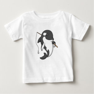 Camiseta Orca como pescador com cana de pesca