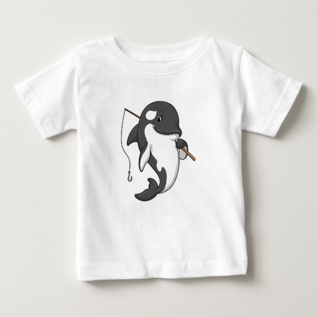Camiseta Orca como pescador com cana de pesca (Frente)