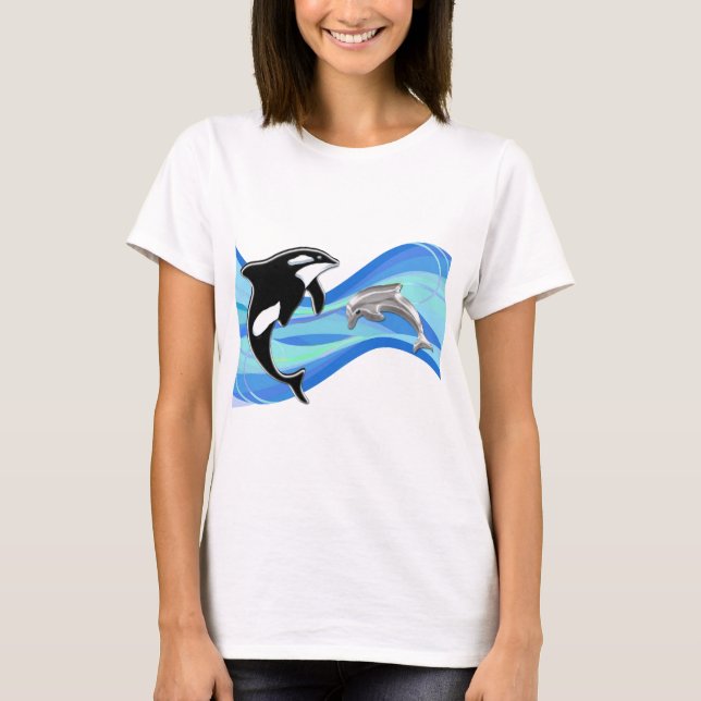 Camiseta Orca e golfinho nas ondas (Frente)