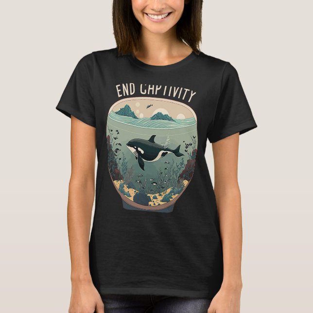 Camiseta Orca End Captivity Liberta A Proteção Marinha Orca (Frente)