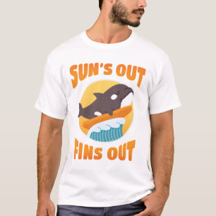 Camiseta Orca Engraçada Em Prancha De Surfe Sol Fora Barbat